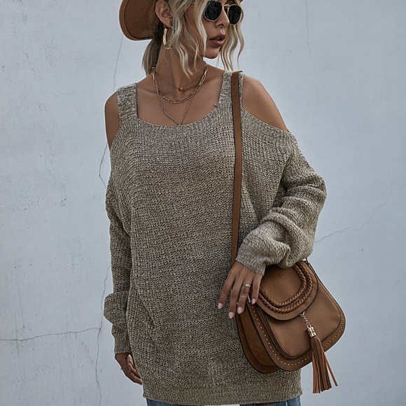 burgundy oversized cold shoulder knit fall sweater - Picture 9 of 11